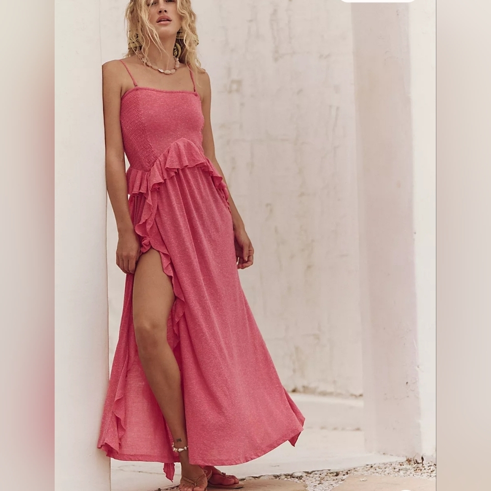 NWT Free People Free-est Myra Maxi Dress In Vintage Rosey, Sz Large Linen Blend